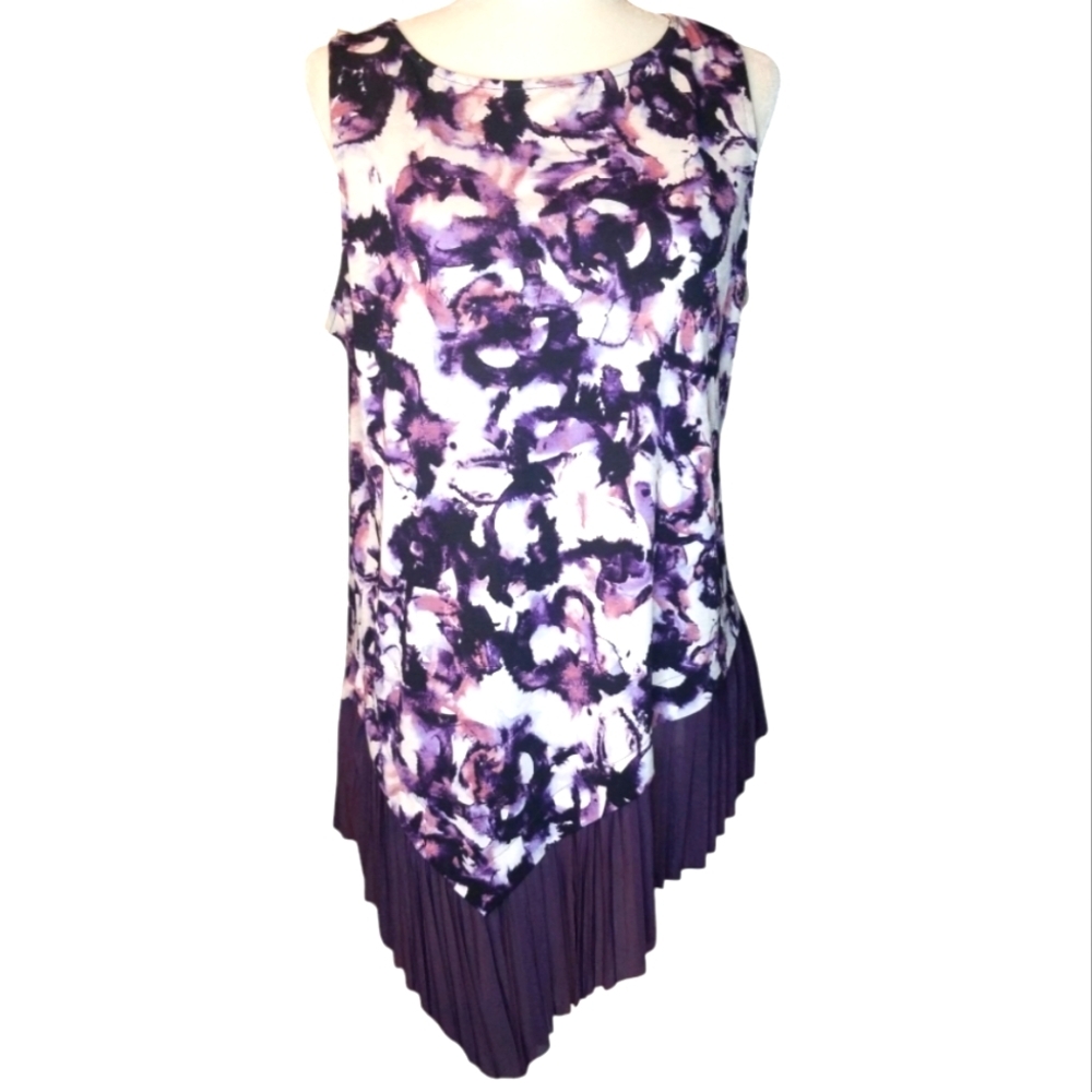 Simply Vera Vera Wang Purple and White Sleeveless Crew Neck Tunic